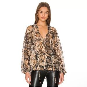 Free People Out For The Night Long Sleeve Top in Snake Combo - EUC
